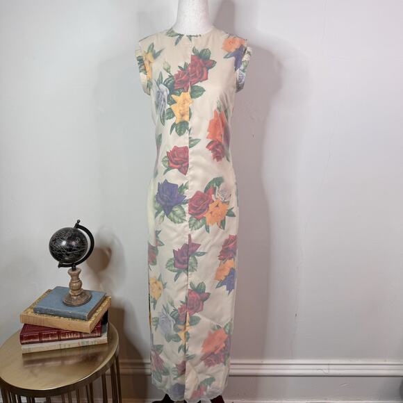 Commission Cold Shoulder Sheath Dress Organza Floral Raw Edge Avant Garde Size 4 - Picture 2 of 14